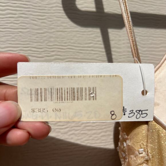 Sue Wong Nocturne Silk Beaded Halter Dress Gold Sz 8 Fringe Flapper Gatsby 30s - Picture 8 of 16